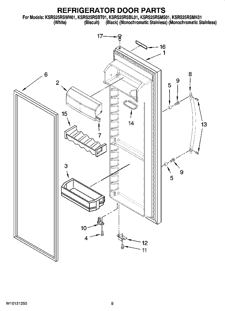 REFRIGERATOR DOOR PARTS Diagram and Parts List for KSRS25RSMS01  KitchenAid Refrigerator