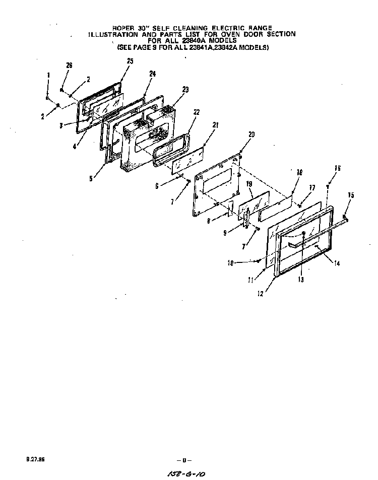 Oven Door Diagram and Parts List for 2384*0A  Roper Range