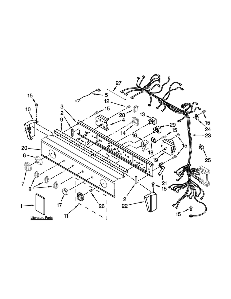 Washer/dryer Control Panel Parts Diagram and Parts List for WGT3300XQ3  Whirlpool Washer Dryer Combo