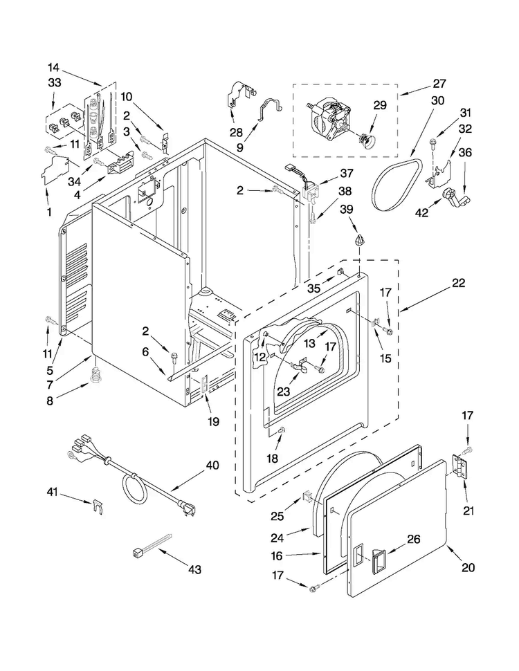Cabinet Parts Diagram and Parts List for 110C61182010  Kenmore Dryer