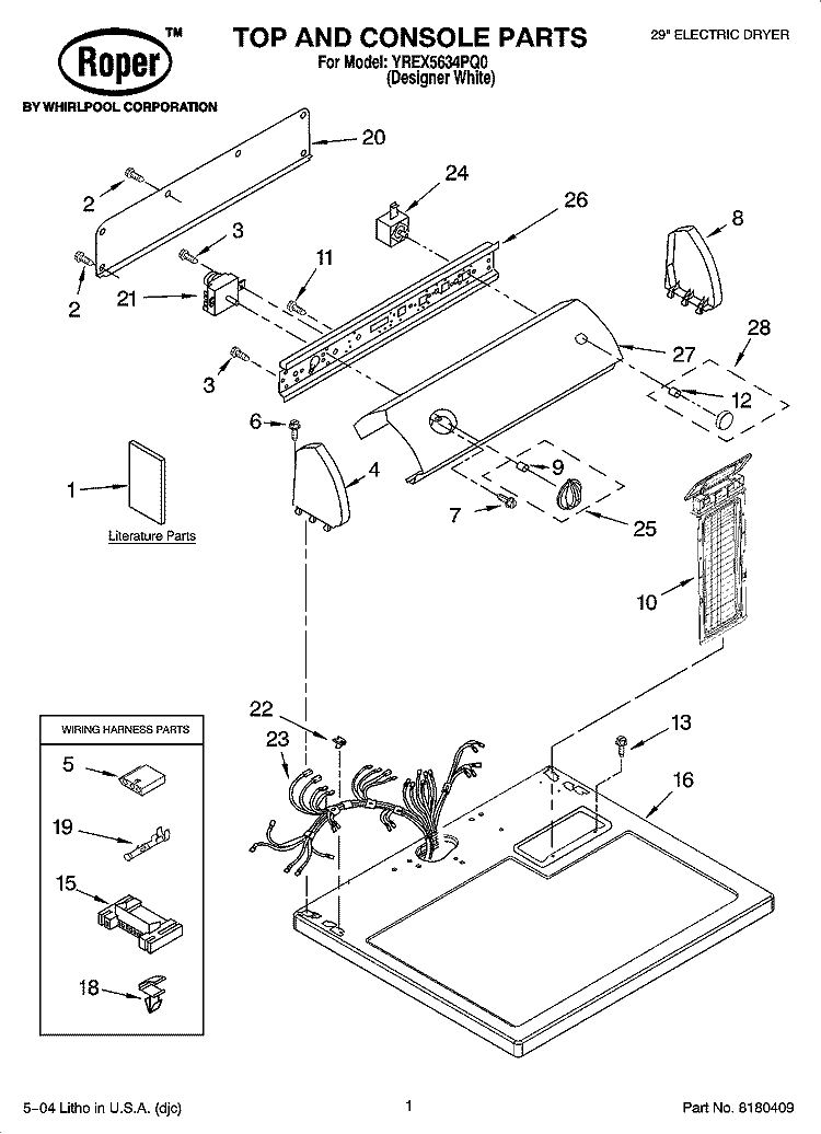 TOP AND CONSOLE PARTS Diagram and Parts List for YREX5634PQ0  Roper Dryer