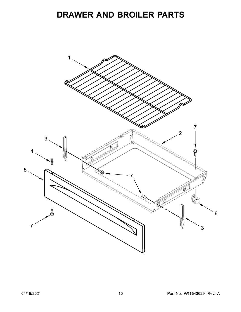 Drawer And Broiler Parts Diagram and Parts List for ACR2303MFW5  Whirlpool Range