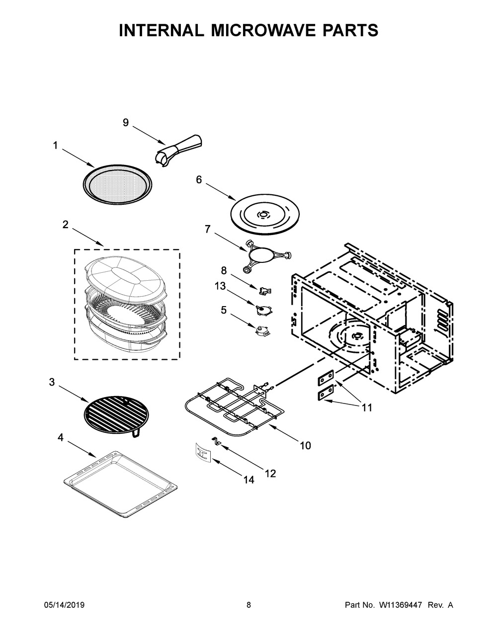 Internal Microwave Parts Diagram and Parts List for KOCE507EBL09  Whirlpool Microwave Oven Combo