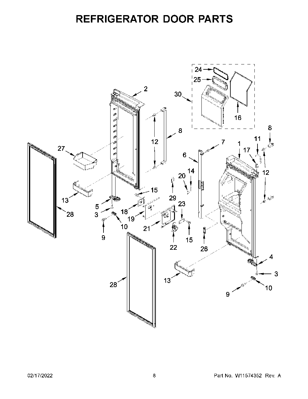 Refrigerator Door Parts Diagram and Parts List for KRFF507HPS03  KitchenAid Refrigerator