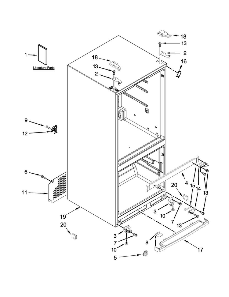 Cabinet Parts Diagram and Parts List for WRF560SFYH04  Whirlpool Refrigerator