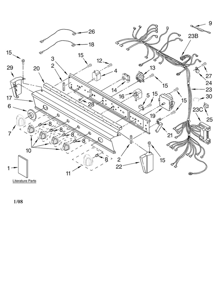 Washer/dryer Control Panel Parts Diagram and Parts List for 11087842700  Kenmore Washer Dryer Combo