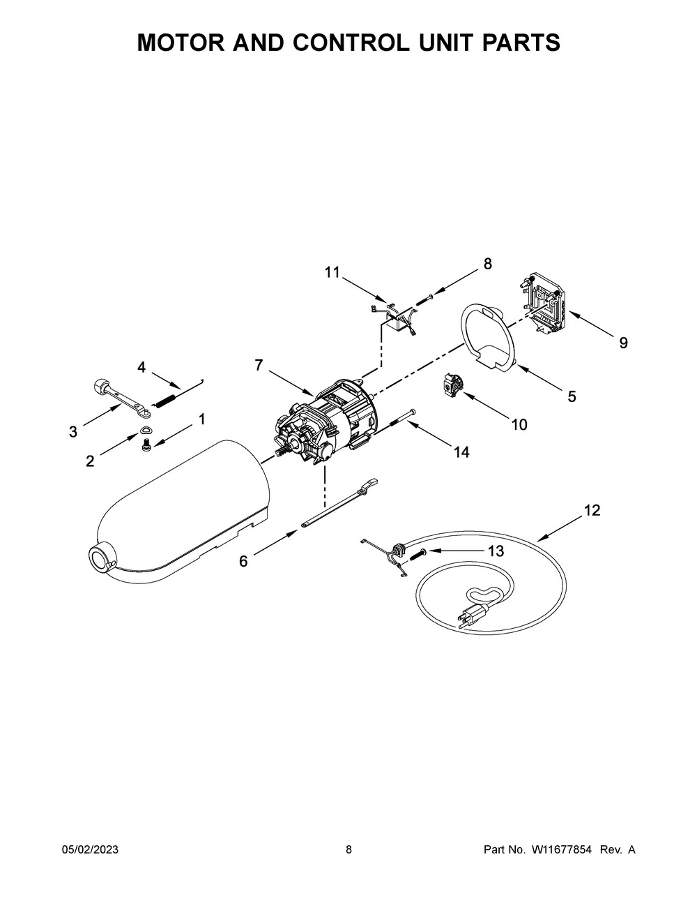 Motor And Control Unit Parts Diagram and Parts List for KSM195PSFT5  KitchenAid Mixer