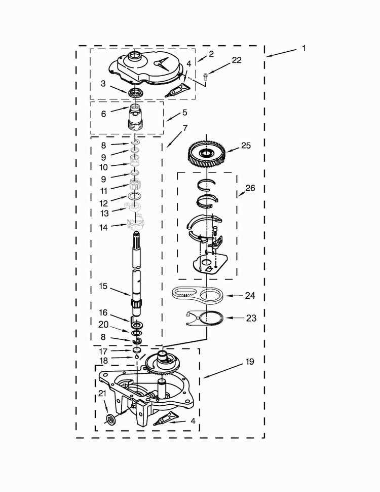 Gearcase Parts Diagram and Parts List for 11081432510  Kenmore Washer Dryer Combo
