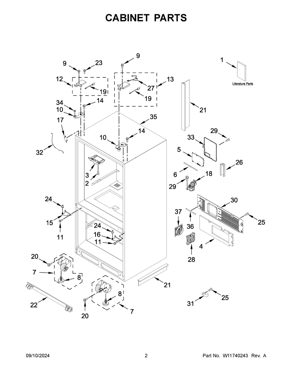 02 - Cabinet Parts Diagram and Parts List for WRFC9636RV00  Whirlpool Refrigerator