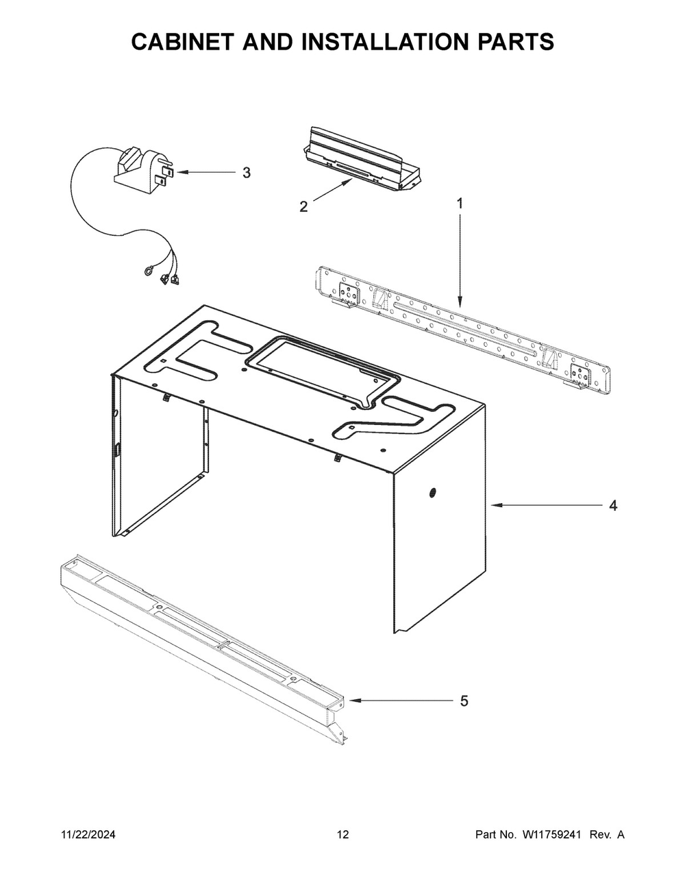 07 - Cabinet And Installation Parts Diagram and Parts List for WMH32519HB10  Whirlpool Microwave