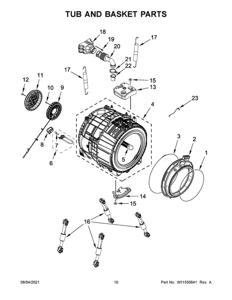 Tub And Basket Parts Diagram and Parts List for WFW9620HBK3  Whirlpool Washer
