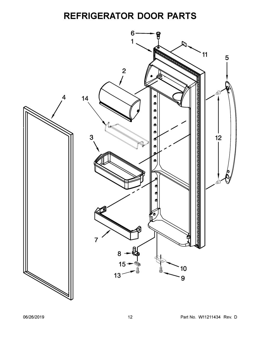 Refrigerator Door Parts Diagram and Parts List for WRS555SIHB00  Whirlpool Refrigerator
