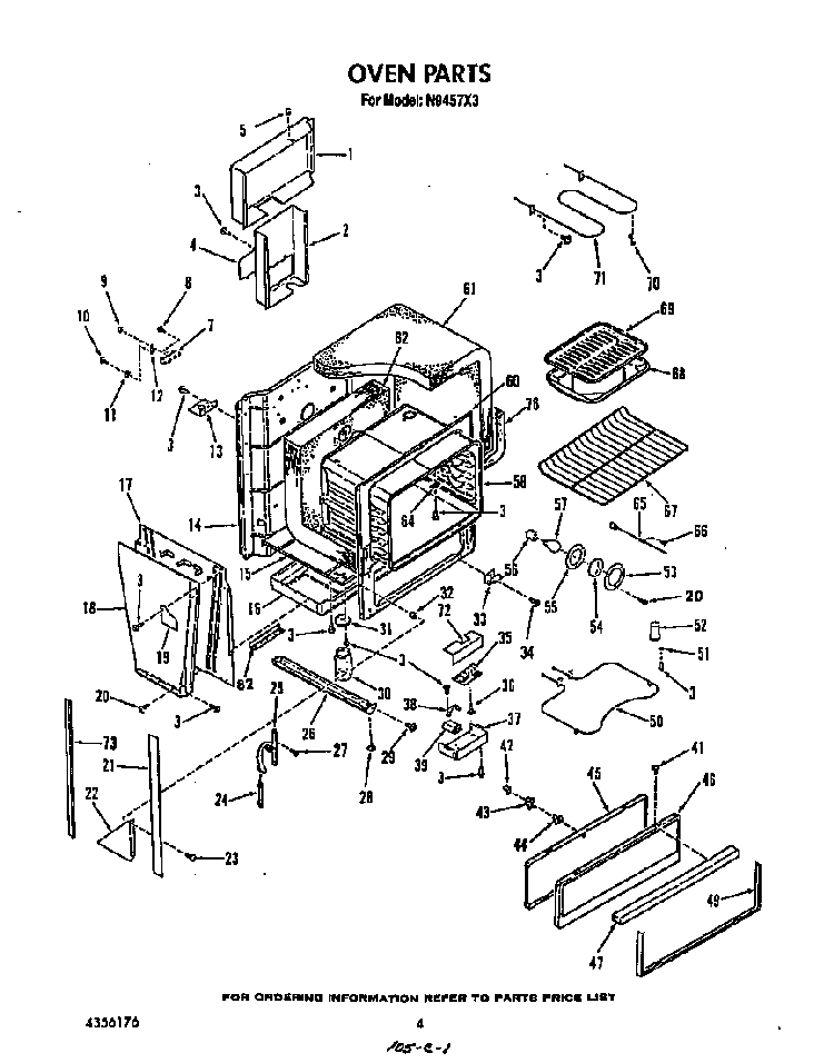 Oven Diagram and Parts List for N9457*3  Roper Range
