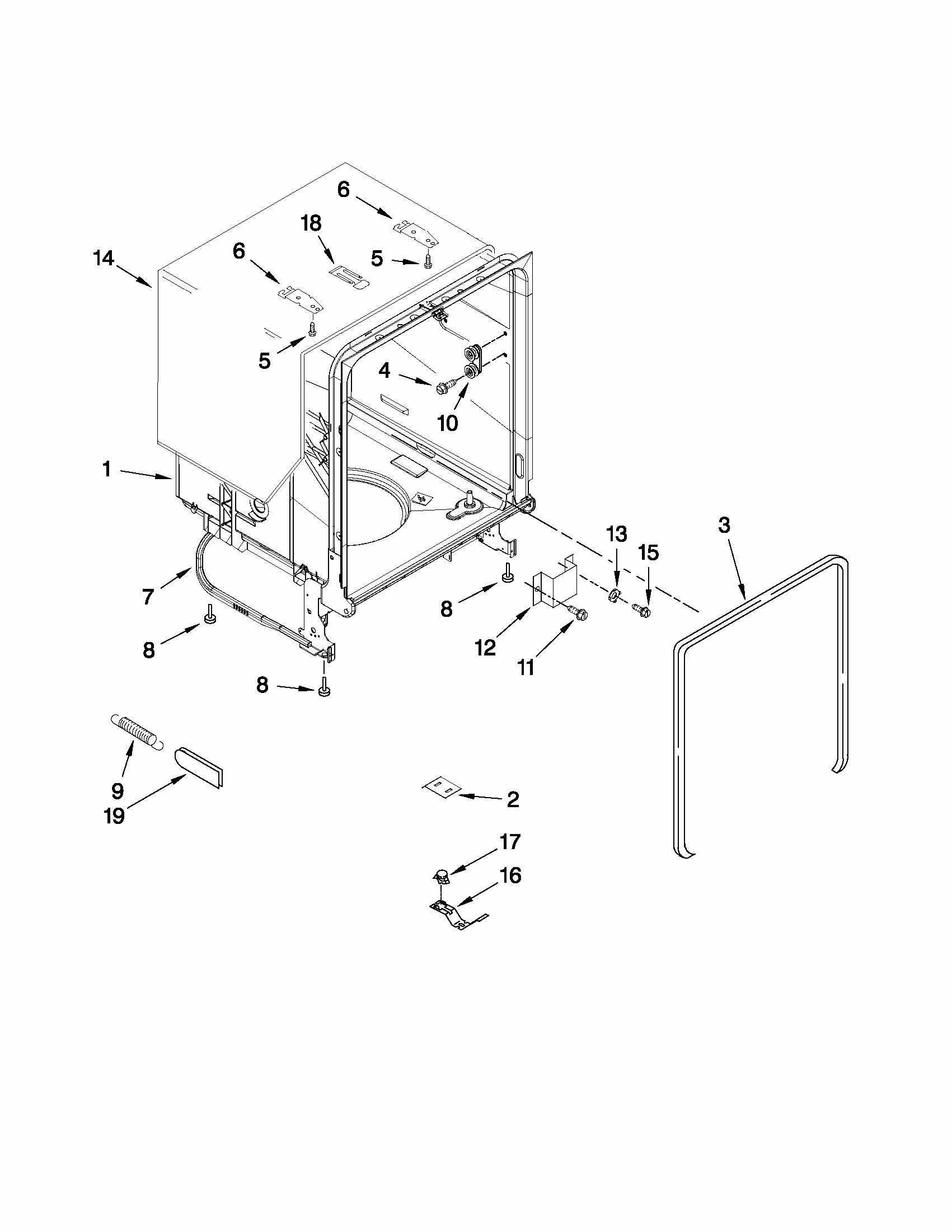 Tub And Frame Parts Diagram and Parts List for 66515112K211  Kenmore Dishwasher
