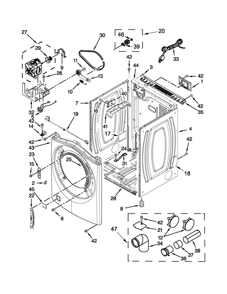 Cabinet Parts Diagram and Parts List for WGD88HEAW2  Whirlpool Dryer