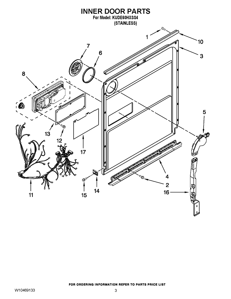 INNER DOOR PARTS Diagram and Parts List for KUDE60HXSS4  KitchenAid Dishwasher