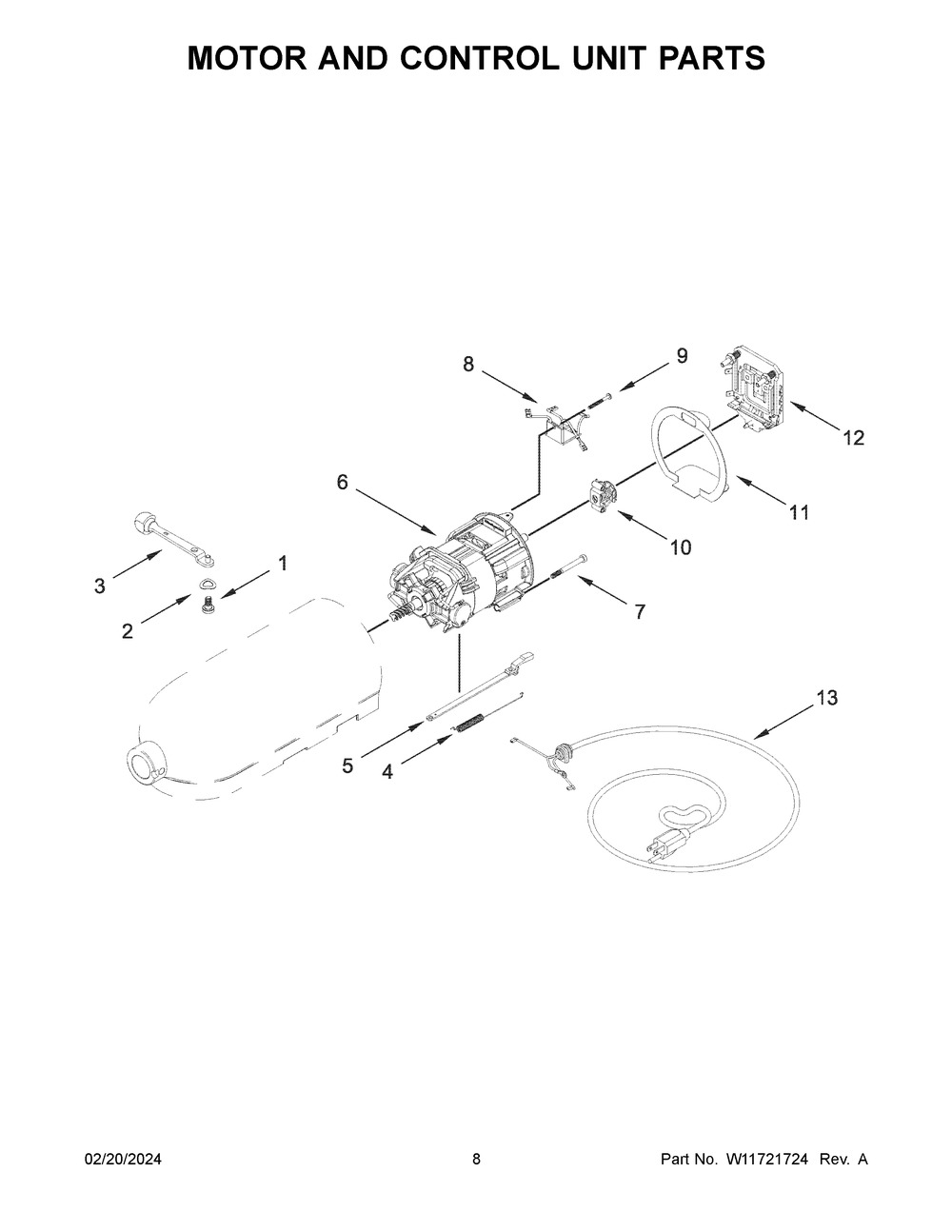 Motor And Control Unit Parts Diagram and Parts List for 5KSM180LEALB5  KitchenAid Mixer