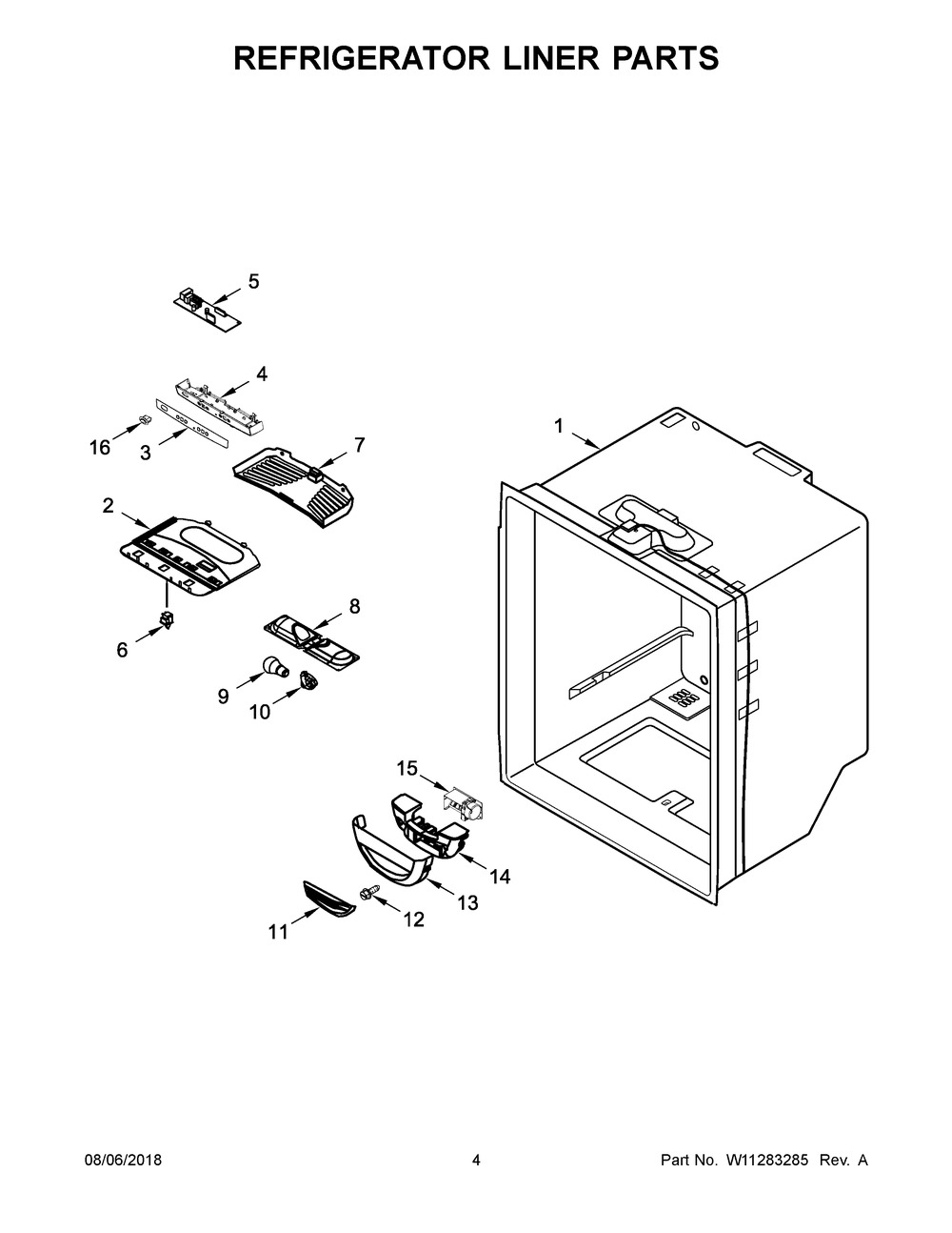 Refrigerator Liner Parts Diagram and Parts List for WRF532SNHZ01  Whirlpool Refrigerator