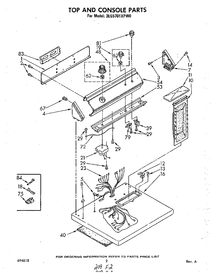 TOP AND CONSOLE , MISCELLANEOUS Diagram and Parts List for 3LG5701XPW0  Whirlpool Dryer