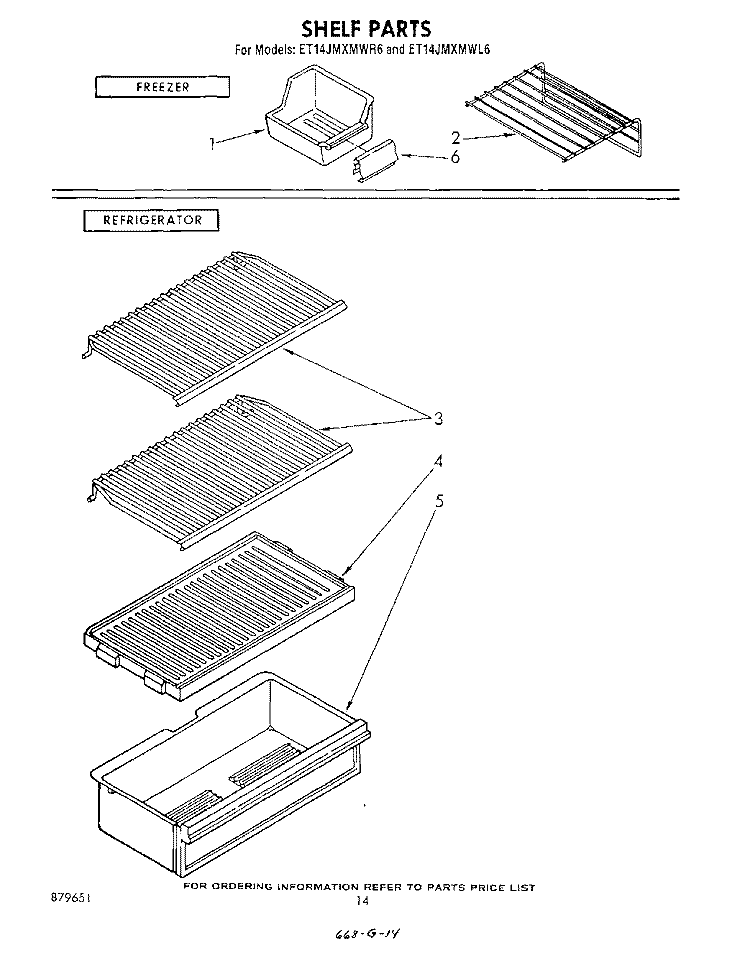 SHELF Diagram and Parts List for ET14JMXMWR6  Whirlpool Refrigerator