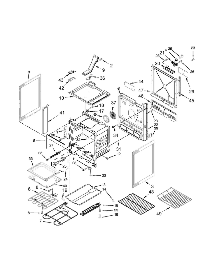 Chassis Parts Diagram and Parts List for WEE760H0DH0  Whirlpool Range