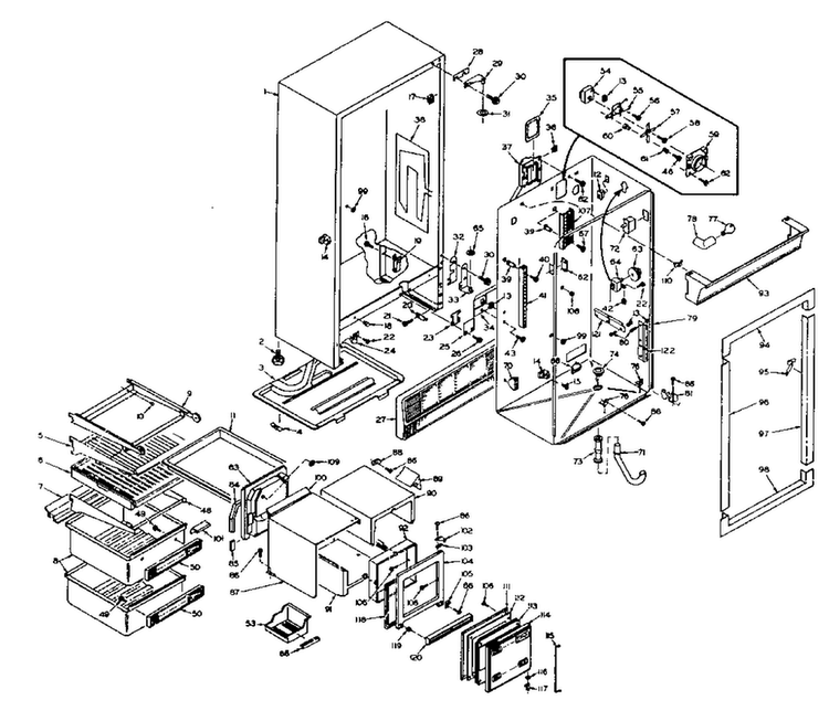 Cabinet Parts Diagram and Parts List for 106W15MIM  Kenmore Refrigerator