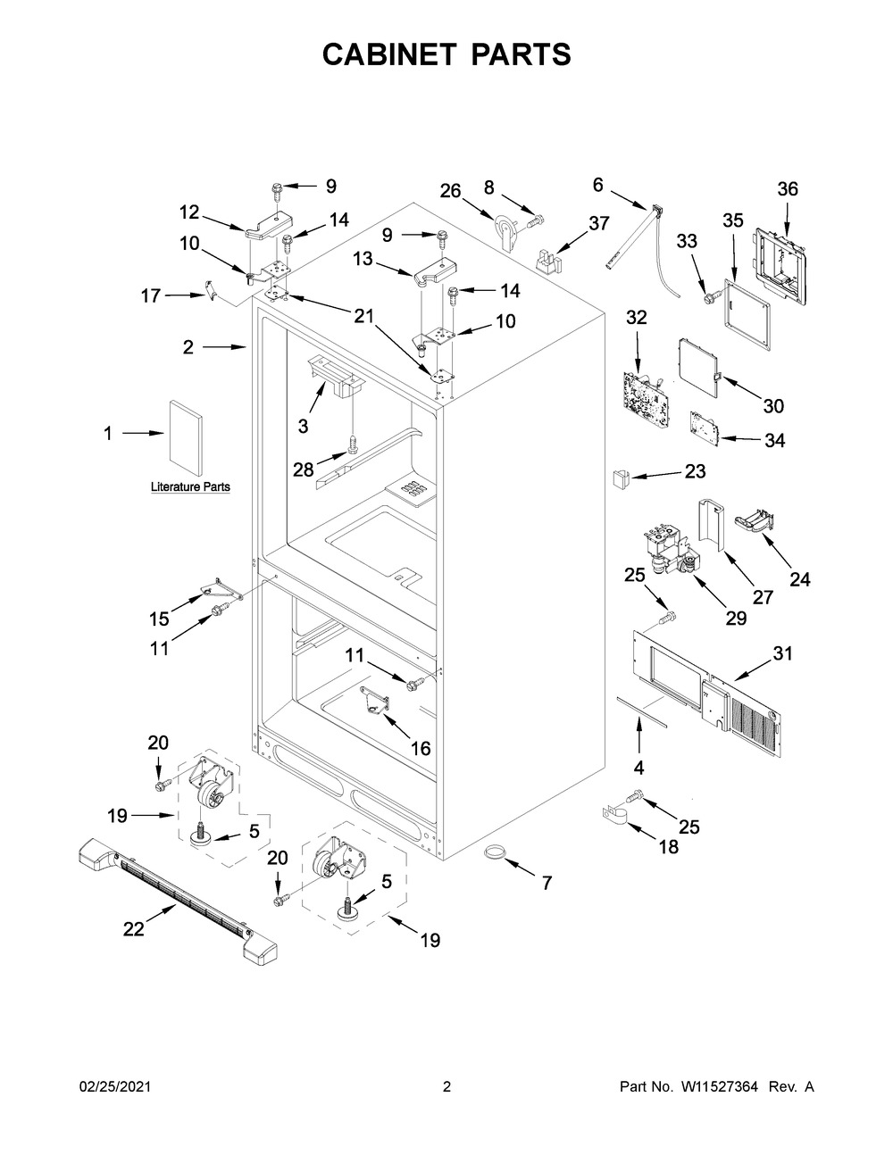 Cabinet Parts Diagram and Parts List for JFC2290RTB03  Whirlpool Refrigerator