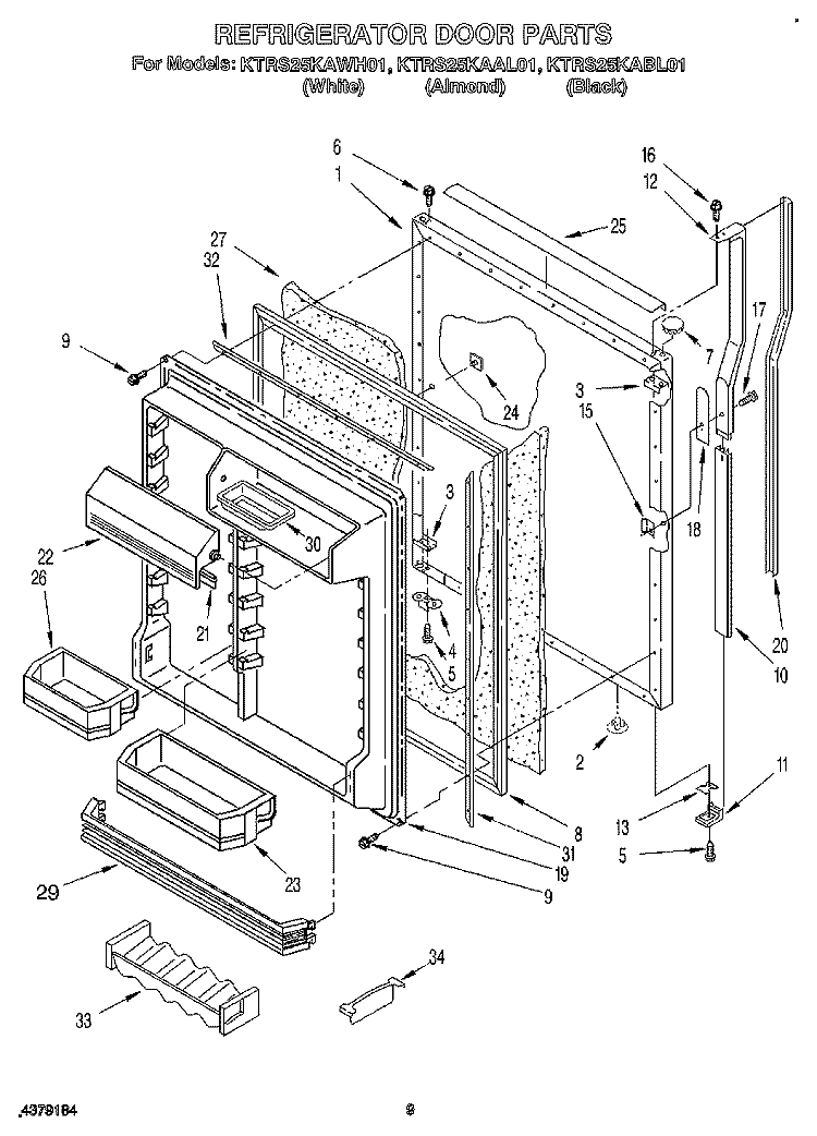 REFRIGERATOR DOOR Diagram and Parts List for KTRS25KAAL01  KitchenAid Refrigerator