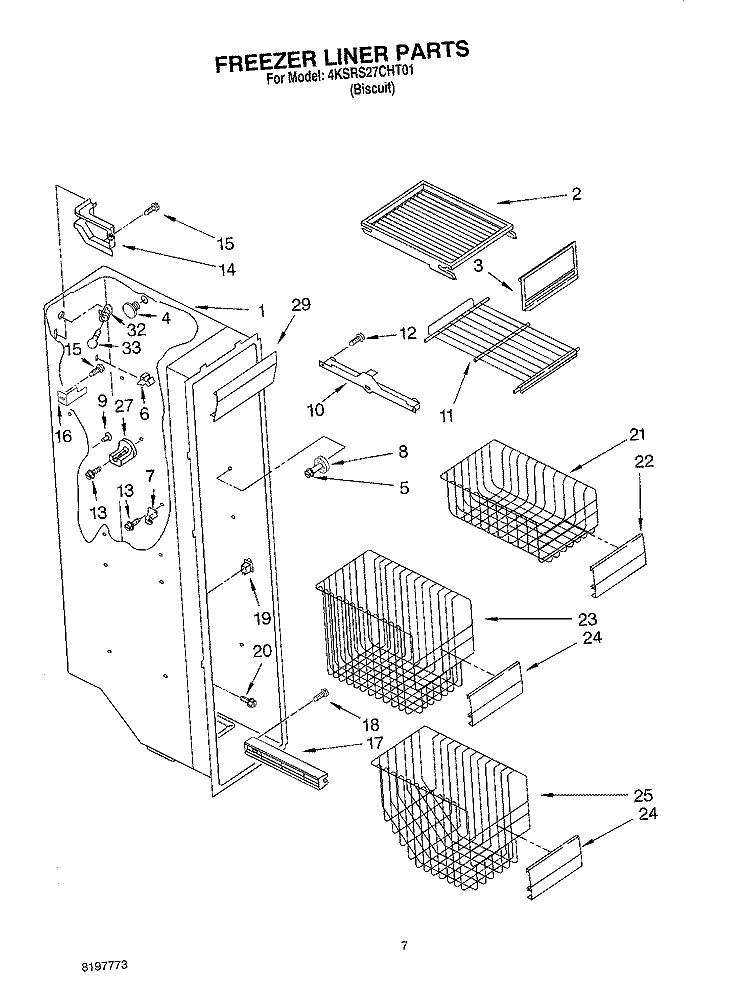 FREEZER LINER Diagram and Parts List for 4KSRS27CHT01  KitchenAid Refrigerator