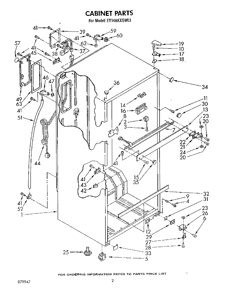 CABINET Diagram and Parts List for ET14AKXSW03  Whirlpool Refrigerator