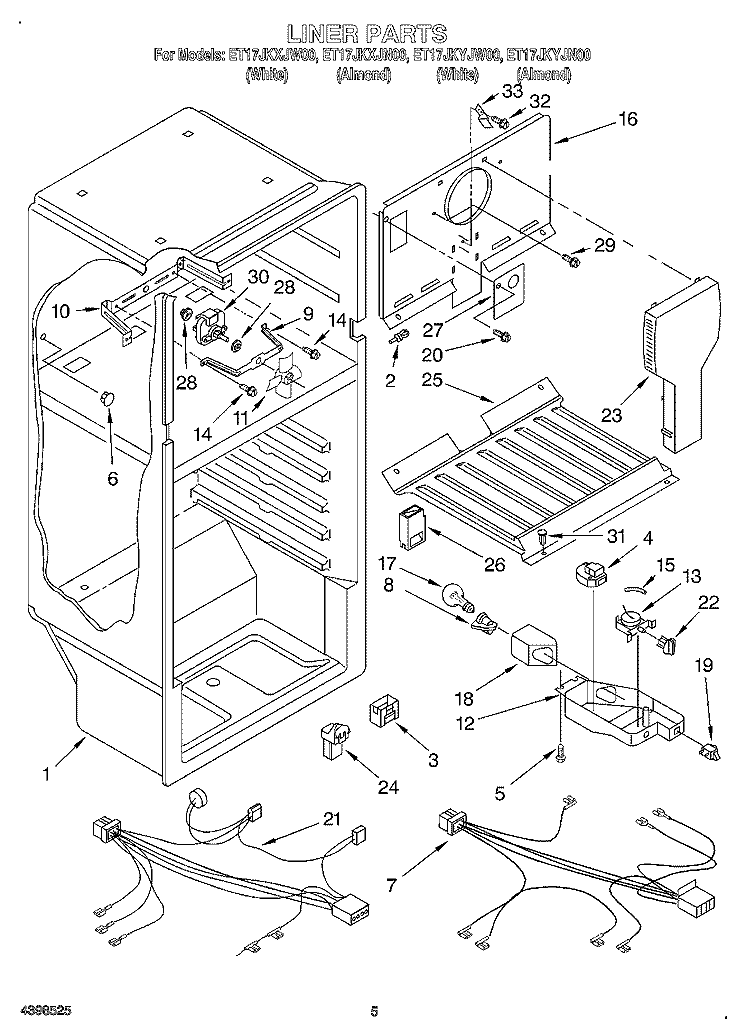 LINER Diagram and Parts List for ET17JKYJN00  Whirlpool Refrigerator