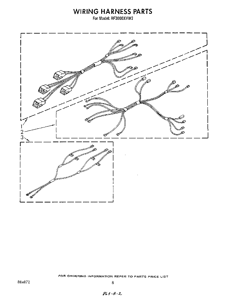 WIRING HARNESS Diagram and Parts List for RF3000XVW2  Whirlpool Range