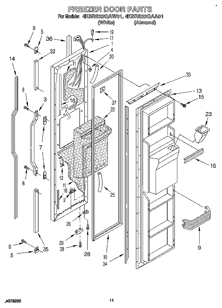 FREEZER DOOR Diagram and Parts List for 4KSRS22QAA01  KitchenAid Refrigerator