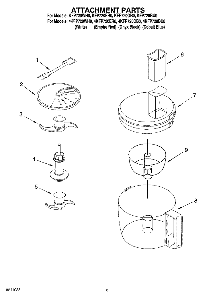 ATTACHMENT PARTS Diagram and Parts List for 4KFP720WH0  KitchenAid Food Processor