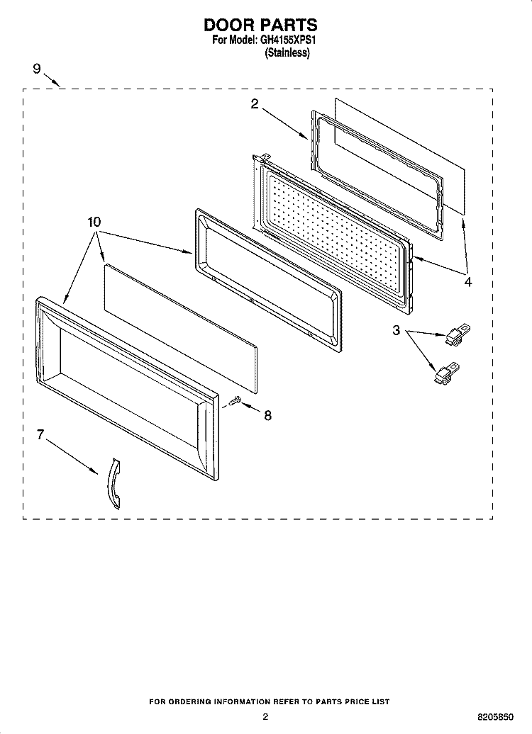 DOOR PARTS Diagram and Parts List for GH4155XPS1  Whirlpool Microwave