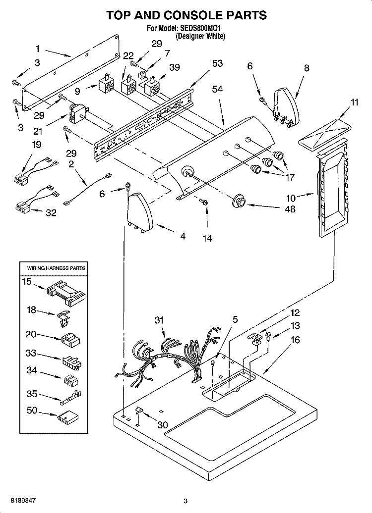 TOP AND CONSOLE PARTS, AND OPTIONAL PARTS (NOT INCLUDED) Diagram and Parts List for SEDS800MQ1  Whirlpool Dryer