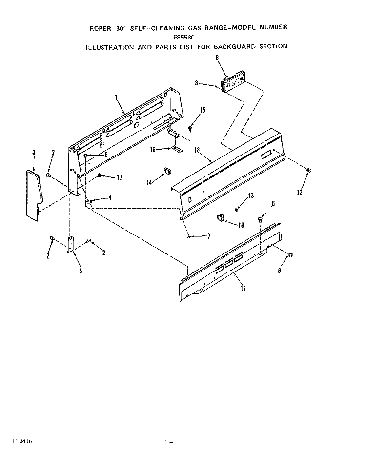 BACK GUARD Diagram and Parts List for F8558W0  Roper Range