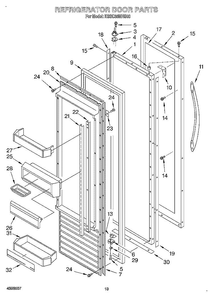REFRIGERATOR DOOR Diagram and Parts List for KSSC36MHS00  KitchenAid Refrigerator