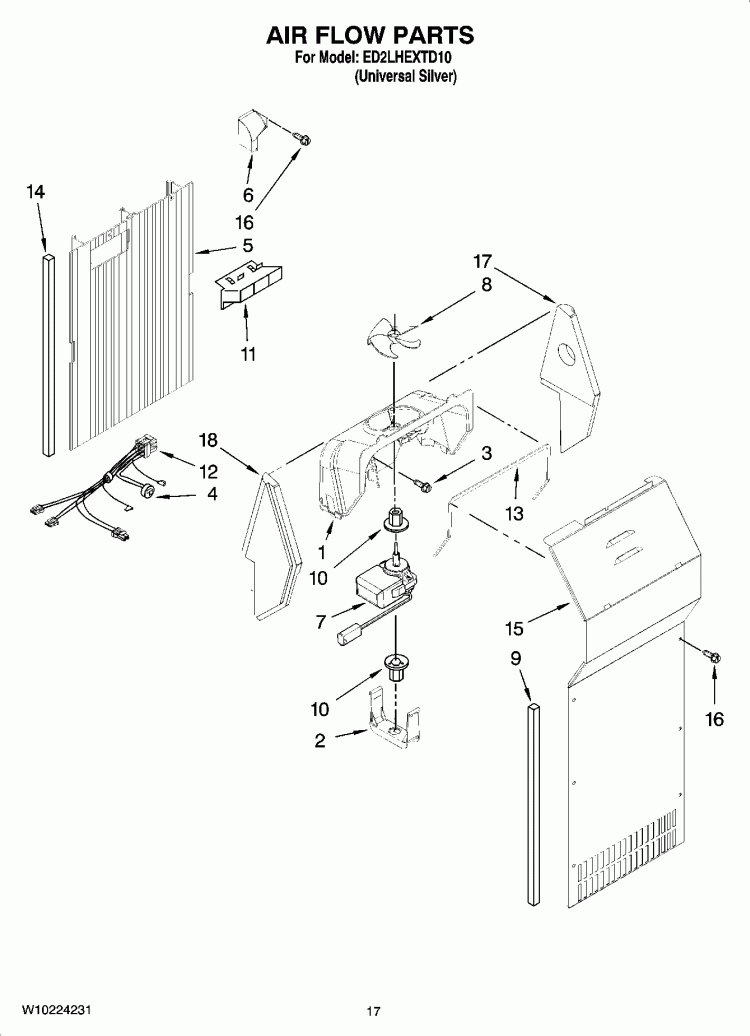 AIR FLOW PARTS Diagram and Parts List for ED2LHEXTD10  Whirlpool Refrigerator