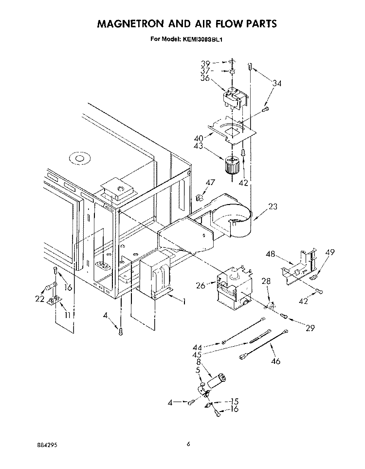 MAGNETRON AND AIR FLOW Diagram and Parts List for KEMI300SBL1  KitchenAid Microwave Oven Combo