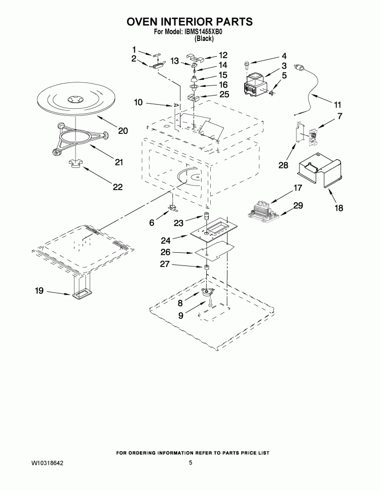 OVEN INTERIOR PARTS Diagram and Parts List for IBMS1455XB0  Whirlpool Microwave