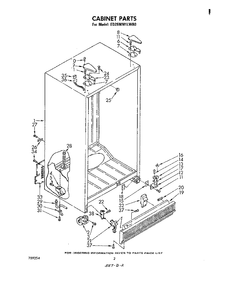 CABINET Diagram and Parts List for ED26MM1LWR0  Whirlpool Refrigerator