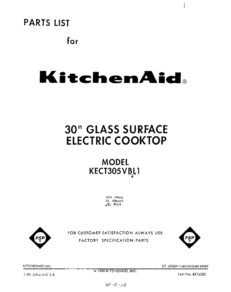 SECTION Diagram and Parts List for KECT305VWH1  KitchenAid Cooktop