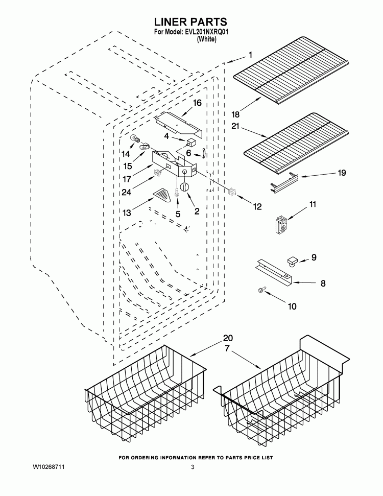 LINER PARTS Diagram and Parts List for EVL201NXRQ01  Whirlpool Freezer