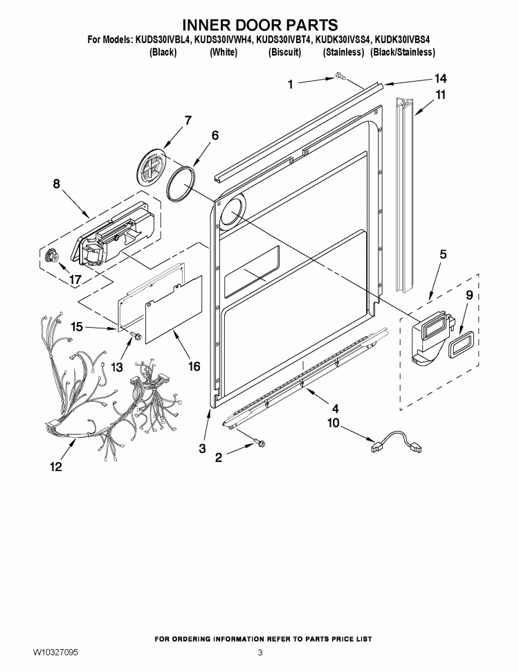 INNER DOOR PARTS Diagram and Parts List for KUDK30IVSS4  KitchenAid Dishwasher