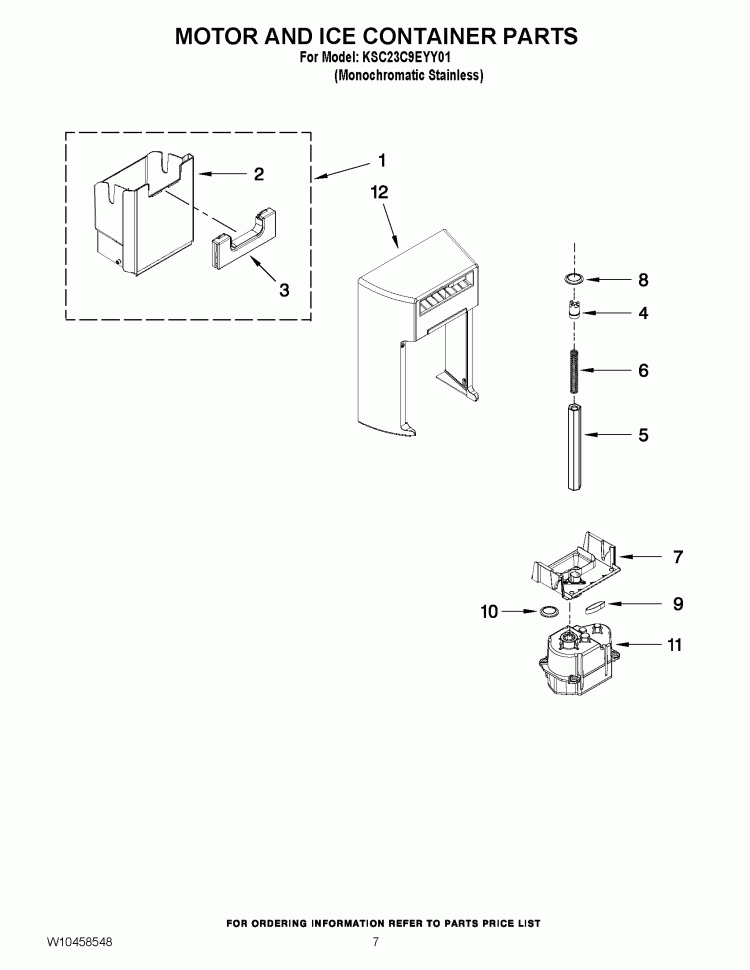 MOTOR AND ICE CONTAINER PARTS Diagram and Parts List for KSC23C9EYY01  KitchenAid Refrigerator