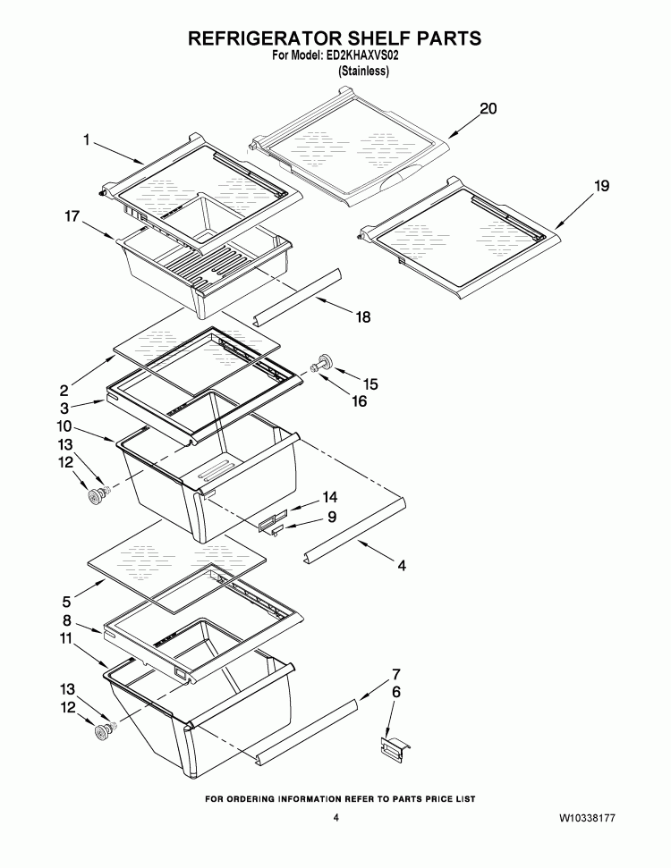 REFRIGERATOR SHELF PARTS Diagram and Parts List for ED2KHAXVS02  Whirlpool Refrigerator