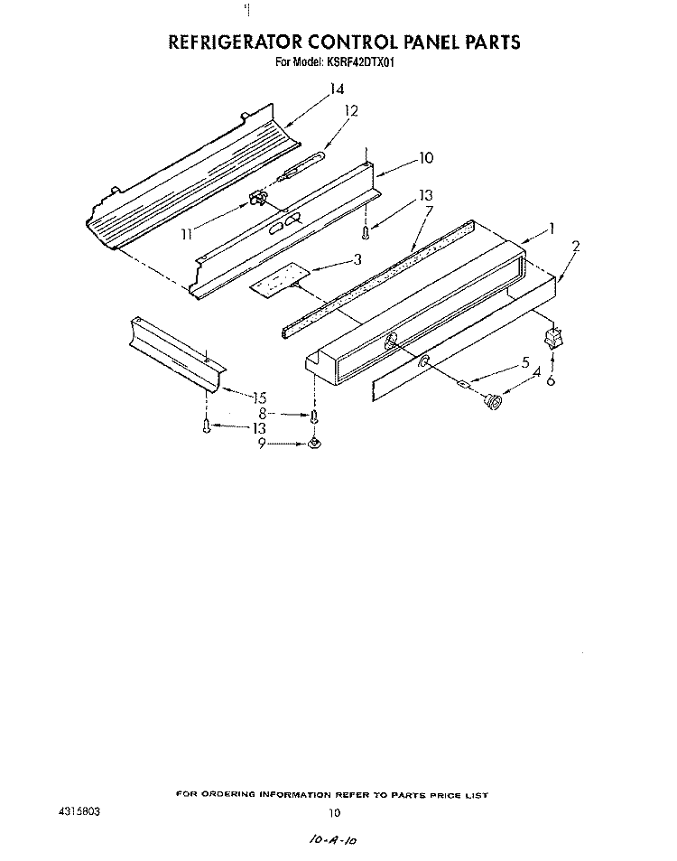 REFRIGERATOR CONTROL PANEL Diagram and Parts List for KSRF42DTX01  KitchenAid Refrigerator