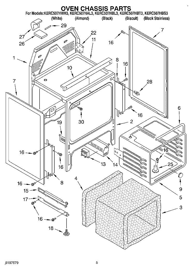 OVEN CHASSIS Diagram and Parts List for KERC507HBL3  KitchenAid Range