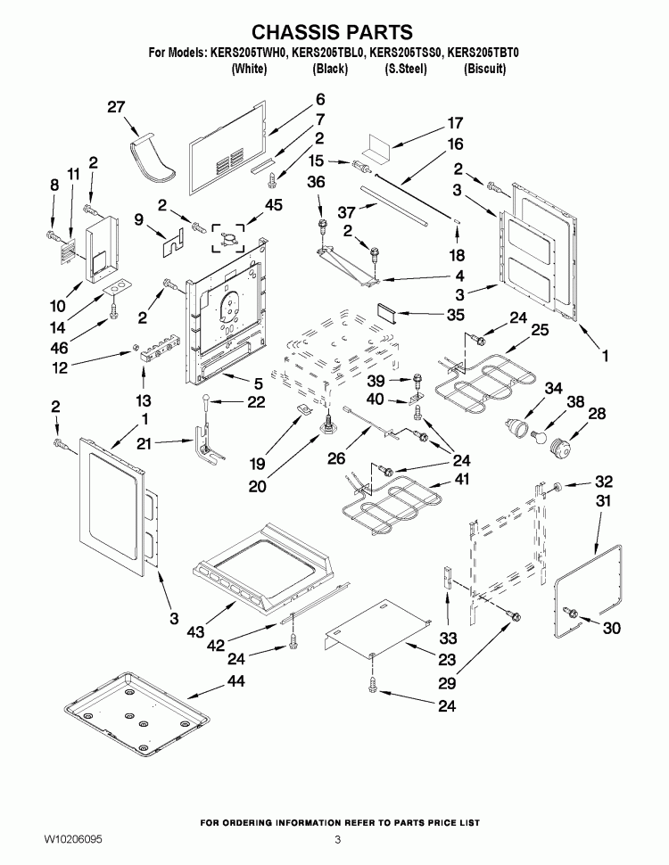 CHASSIS PARTS Diagram and Parts List for KERS205TBT0  KitchenAid Range